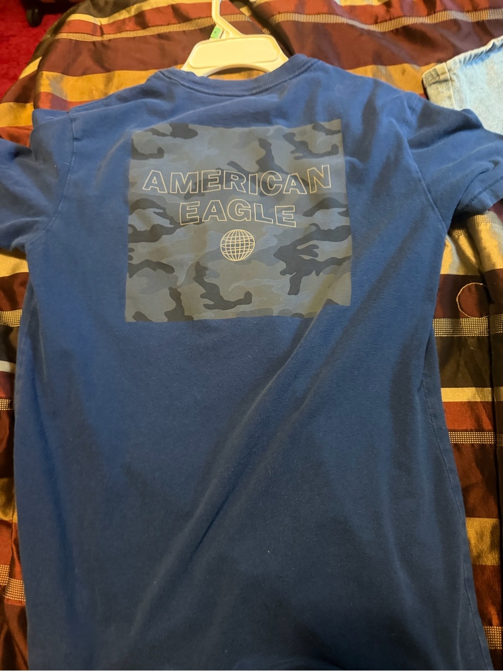 American Eagle Outfitters Blue Short-Sleeve Tee with Camo Square Logo